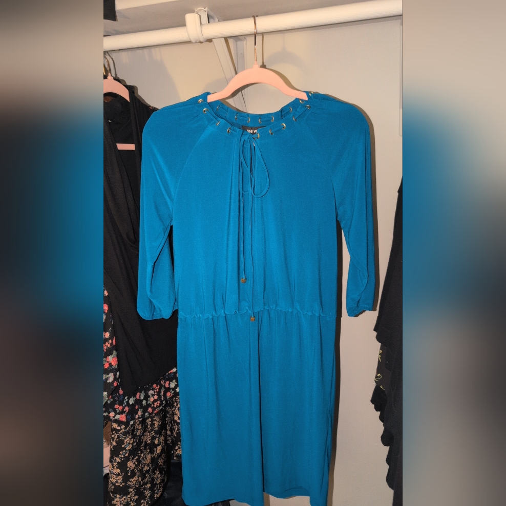 Nine West Blue Embellished Pleated Sundress